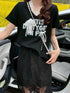 Spring Trendy Aesthetic Lacey Skirt With T-Shirts Sets